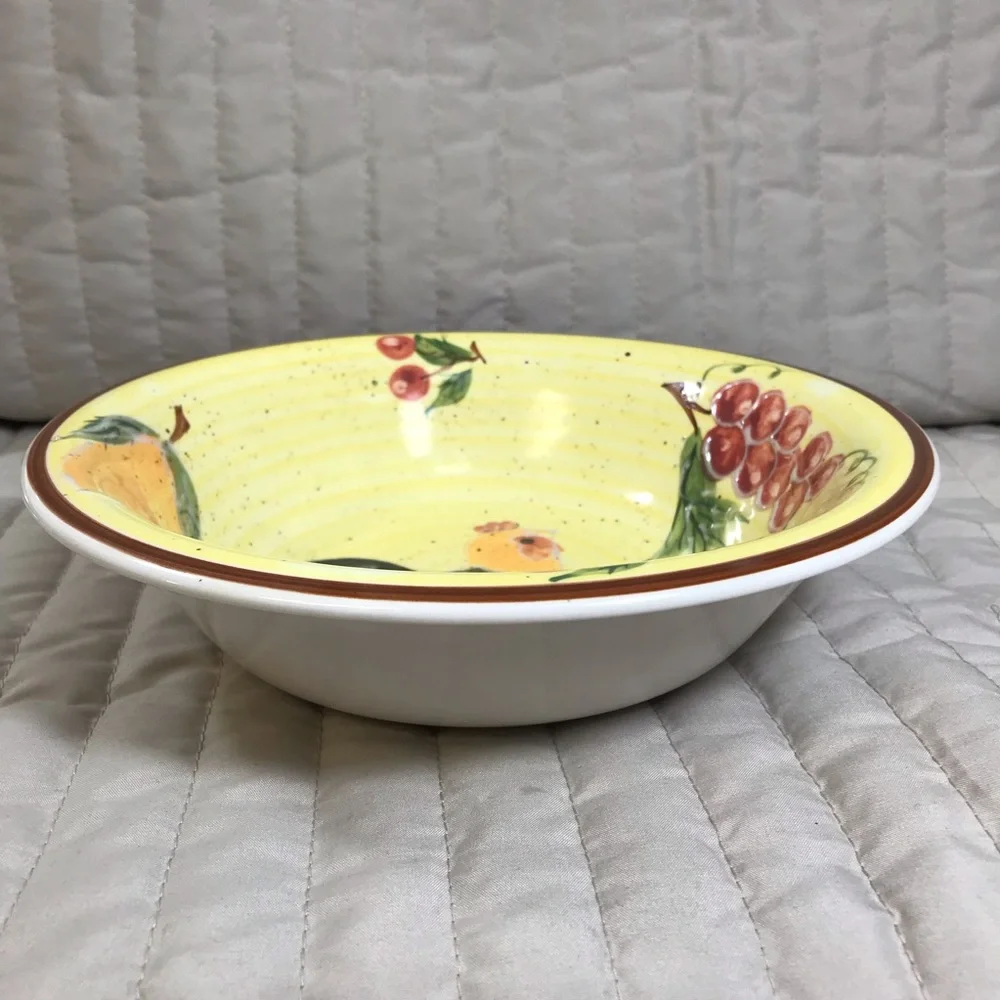 Hand Painted Tuscan Rooster Serving Bowl Chicken Farmhouse Decor 8.5” Yellow